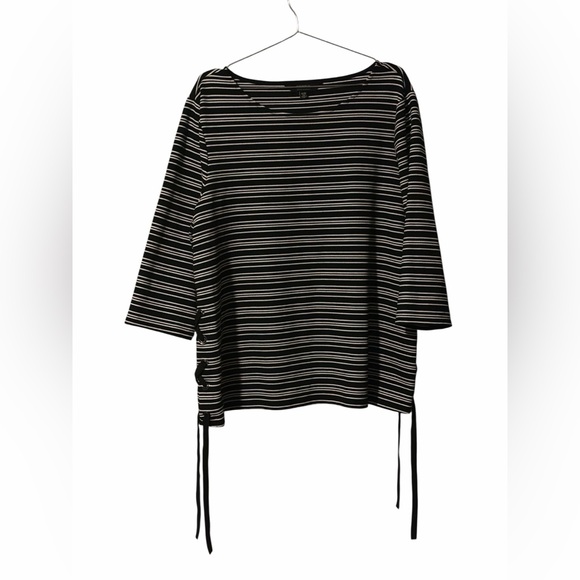 IMNYC Isaac Mizrahi Striped Tie Lace Blouse - Picture 3 of 5